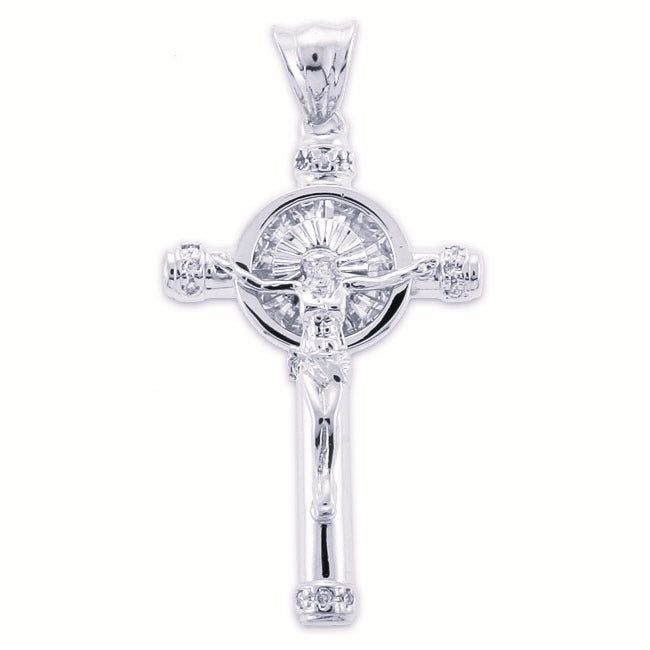 Sterling Silver Gold Plated Baguette CZ Crucifix Pendant