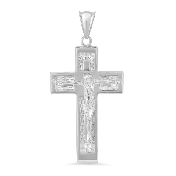 Sterling Silver and Cubic Zirconia Baguette Crucifix Pendant
