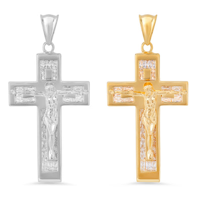 Sterling Silver and Cubic Zirconia Baguette Crucifix Pendant