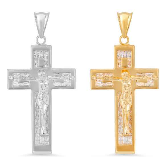 Sterling Silver and Cubic Zirconia Baguette Crucifix Pendant