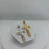 Sterling Silver Yellow Gold Plated Cubic Zirconia Baguette Crucifix Pendant