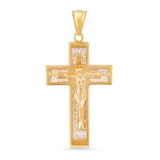 Sterling Silver Yellow Gold Plated Silver Block Baguette CZ Crucifix
