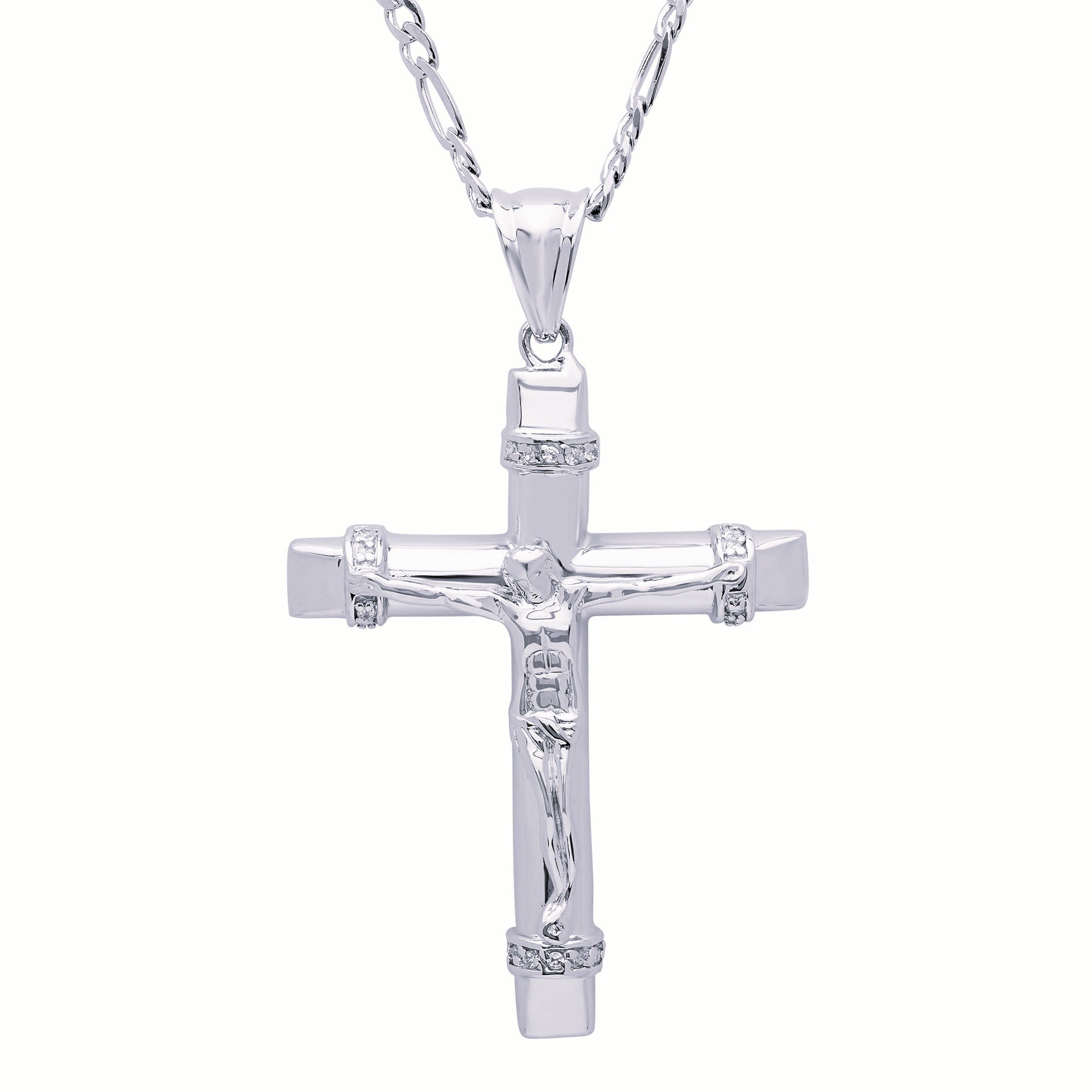Sterling Silver Yellow Gold Plated CZ Crucifix Pendant