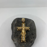 Sterling Silver Yellow Gold Plated Silver Baguette CZ Crucifix