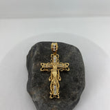 Sterling Silver Yellow Gold Plated Silver Baguette CZ Crucifix