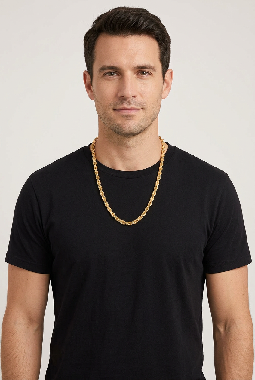 Clean-shaven Model B wearing the gold rope chain