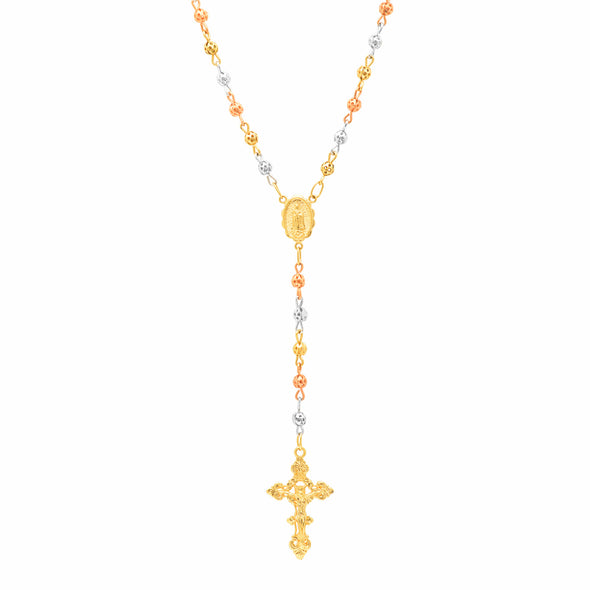 Tri-color Gold Plated Rosary Necklace
