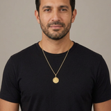 Male model 1 wearing the 15 mm Scapular medal on a 20-inch chain