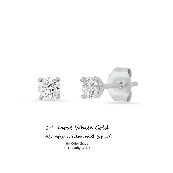 14K White Gold .30 ctw Diamond Stud Earring