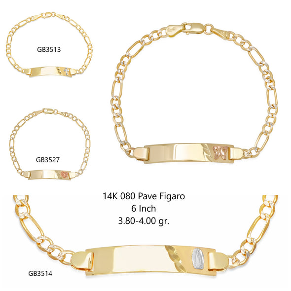 14K Two-tone Gold 080 Pave Figaro Baby ID Collection