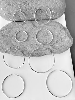Sterling Silver 2 mm Endless Hoop Earring 1.25 in., 1.5 in., 2 in., 2.5. inch