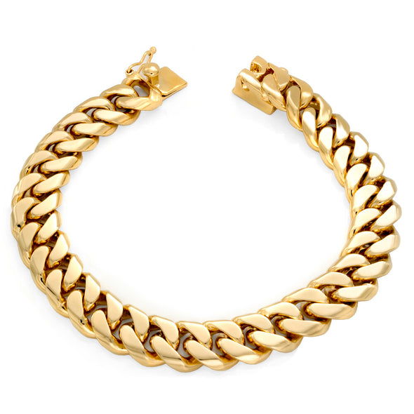 Yellow Gold Plated 11.50 mm Handmade Cuban Link Bracelet (8-9 Inch)