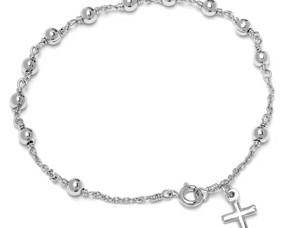 Sterling Silver 4mm Polished Rosary Bracelet (7 Inch)