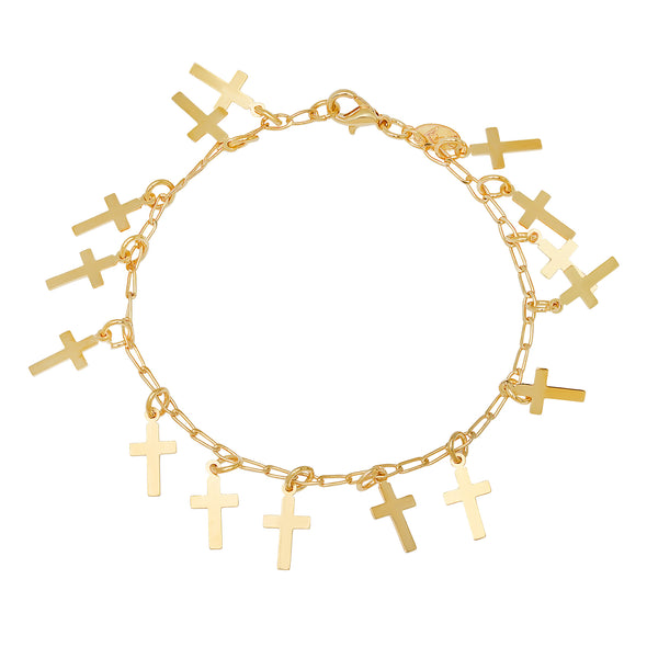 Yellow Gold and Rhodium Cross Charm Bracelet