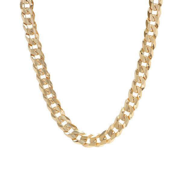 Yellow Gold Plated 10.50 mm Italian Pave Curb Chain (24 Inch)