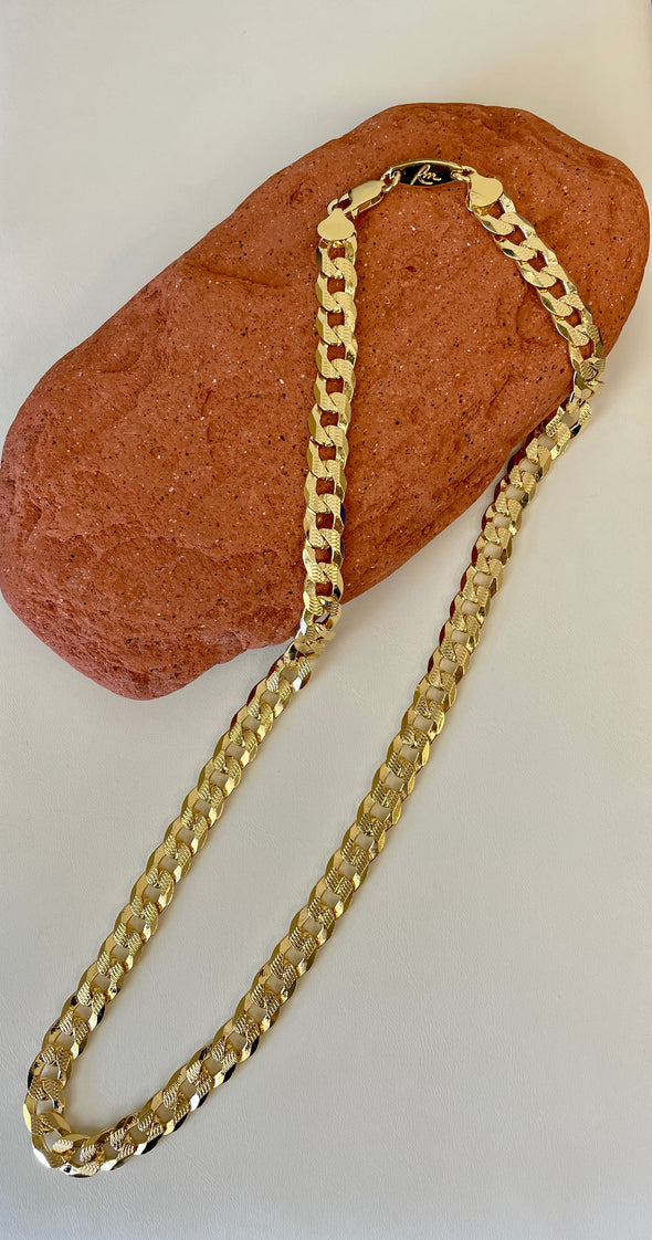 Yellow Gold Plated 10.50 mm Italian Pave Cuban Chain