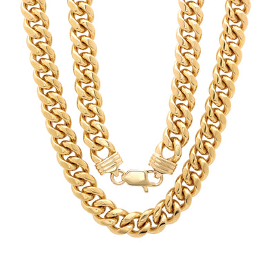 Yellow Gold Plated 9 mm Miami Cuban Link Chain (18-32 Inch)