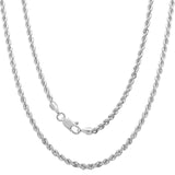 Rhodium Plated Bronze 3mm Italian Laser Cut Rope Chain (16-30 Inch)