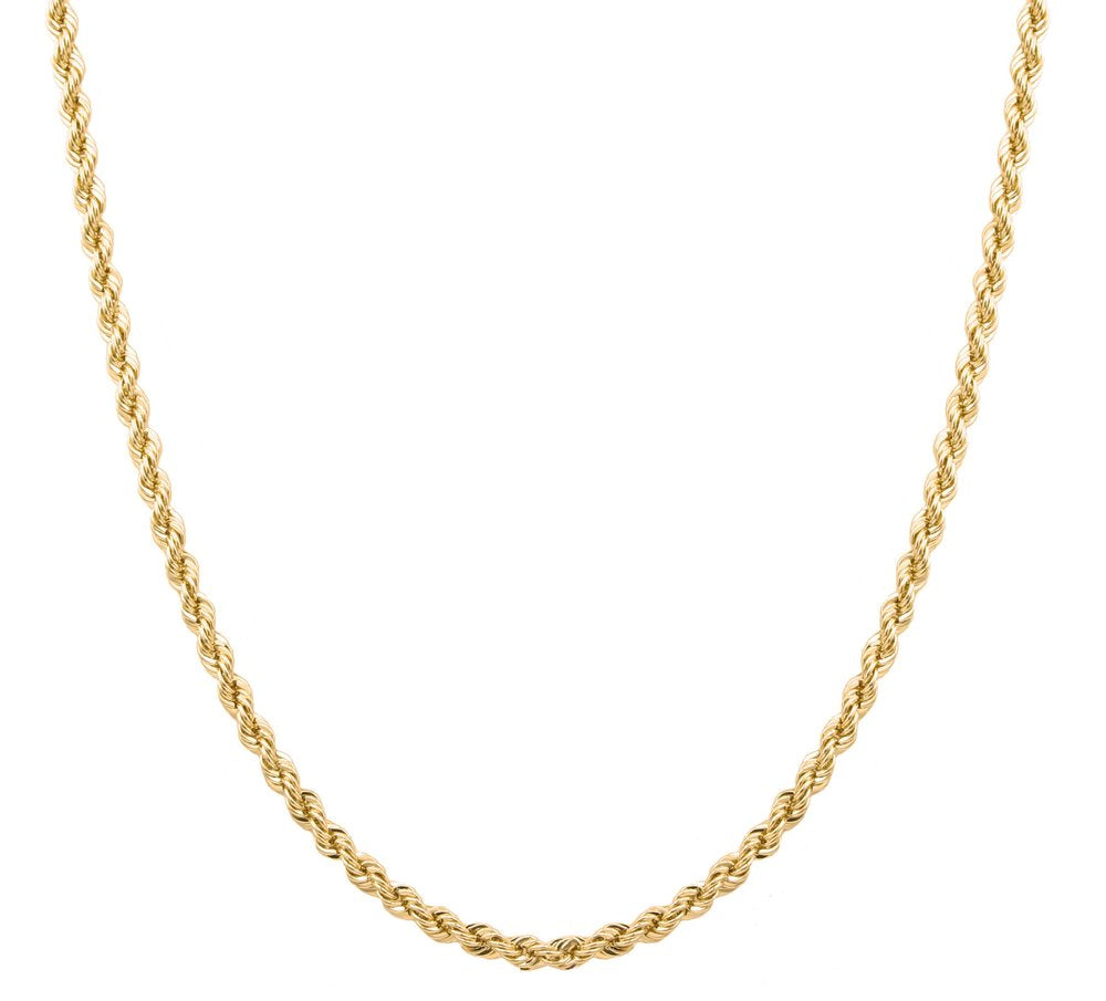 Yellow Gold Plated Bronze 3mm Laser Cut Italian Rope Chain (18-30")