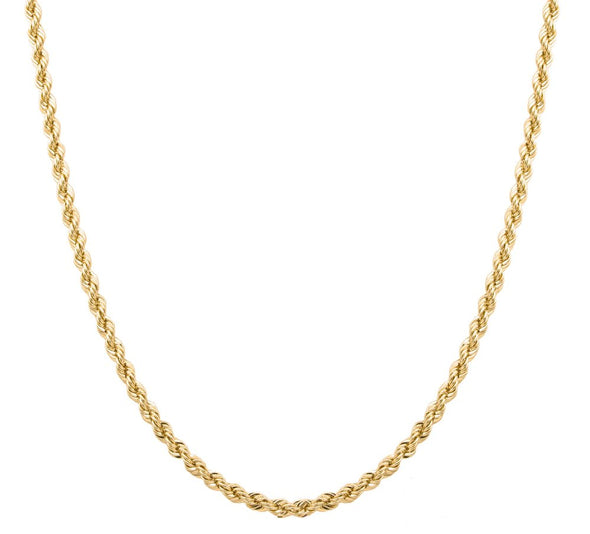 Yellow Gold Plated Bronze 3mm Laser Cut Italian Rope Chain (18-30 Inch)