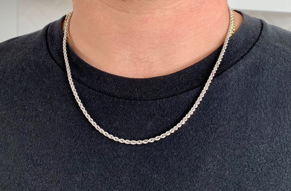 Rhodium Plated Bronze 3mm Italian Laser Cut Rope Chain (16-30 Inch)