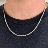 Rhodium Plated Bronze 3mm Italian Laser Cut Rope Chain (16-30 Inch)