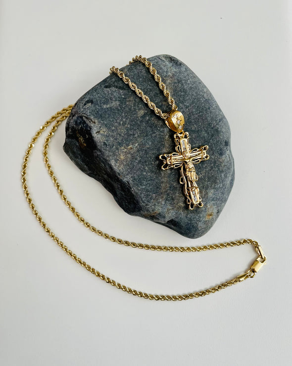 Yellow Gold Plated Cubic Zirconia Crucifix Necklace