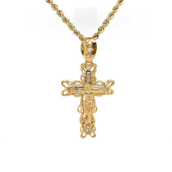 Yellow Gold Plated Cubic Zirconia Crucifix Necklace