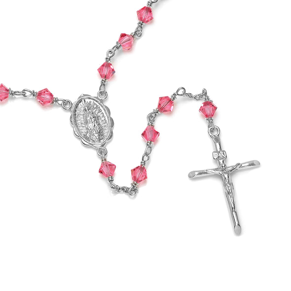 Platinum Plated Brass Rosary Necklace Made With Austrian Crystals by Roberto Martinez