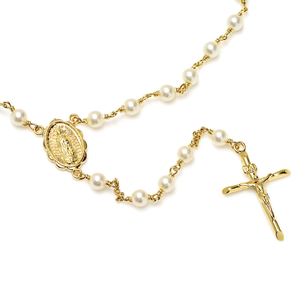 Rosary Necklace Made with 4 mm Swarovski Crystal Pearl ( 24-26 Inch )