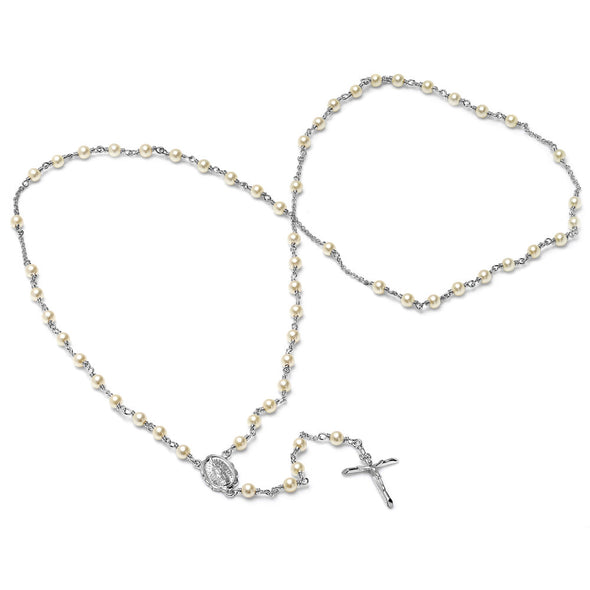 Rosary Necklace Made with 4 mm Swarovski Crystal Pearl ( 24-26 Inch )
