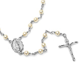 Rosary Necklace Made with 4 mm Swarovski Crystal Pearl ( 24-26 Inch )