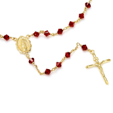 Yellow Gold Plated Crystal Rosary Necklace 26 Inch