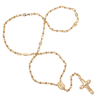 Yellow Gold Plated Rosary Necklace (26 Inch)