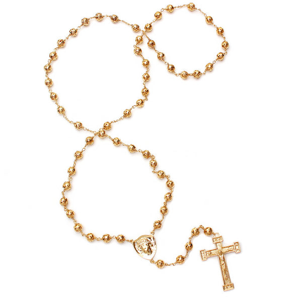 Yellow Gold Plated Nazareth Rosary Necklace (28 Inch)