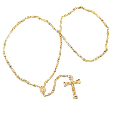 Yellow Gold Plated Bullet Chain Rosary Necklace (26 Inch)