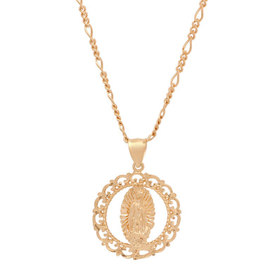 Yellow Gold Plated Our Lady of Guadalupe Necklace (24 Inch)