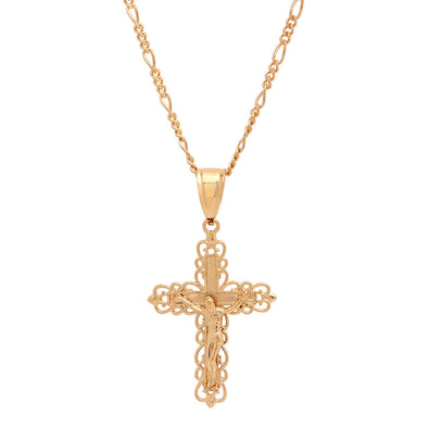 Yellow Gold Plated Crucifix Necklace ( 24 Inch )