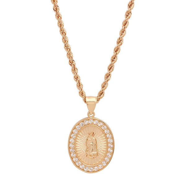 Yellow Gold Plated Oval Swiss Cut Crucifix Necklace