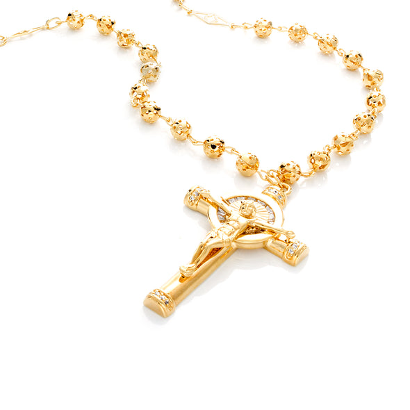 Yellow Gold or Rhodium Plated Cubic Zirconia Crucifix Necklace (26 Inch)
