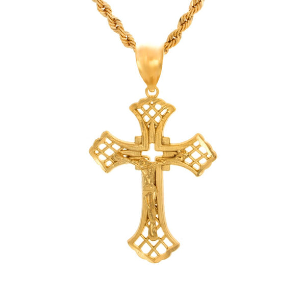 Yellow Gold Plated Crucifix Necklace ( 24 Inch )