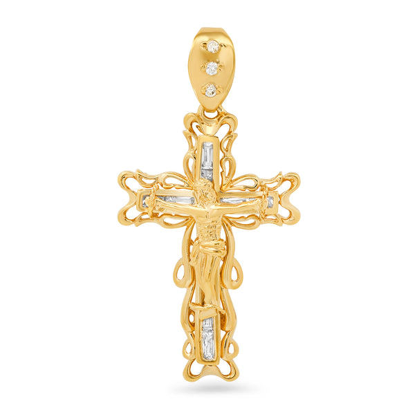 Yellow Gold Plated Cubic Zirconia Crucifix Necklace