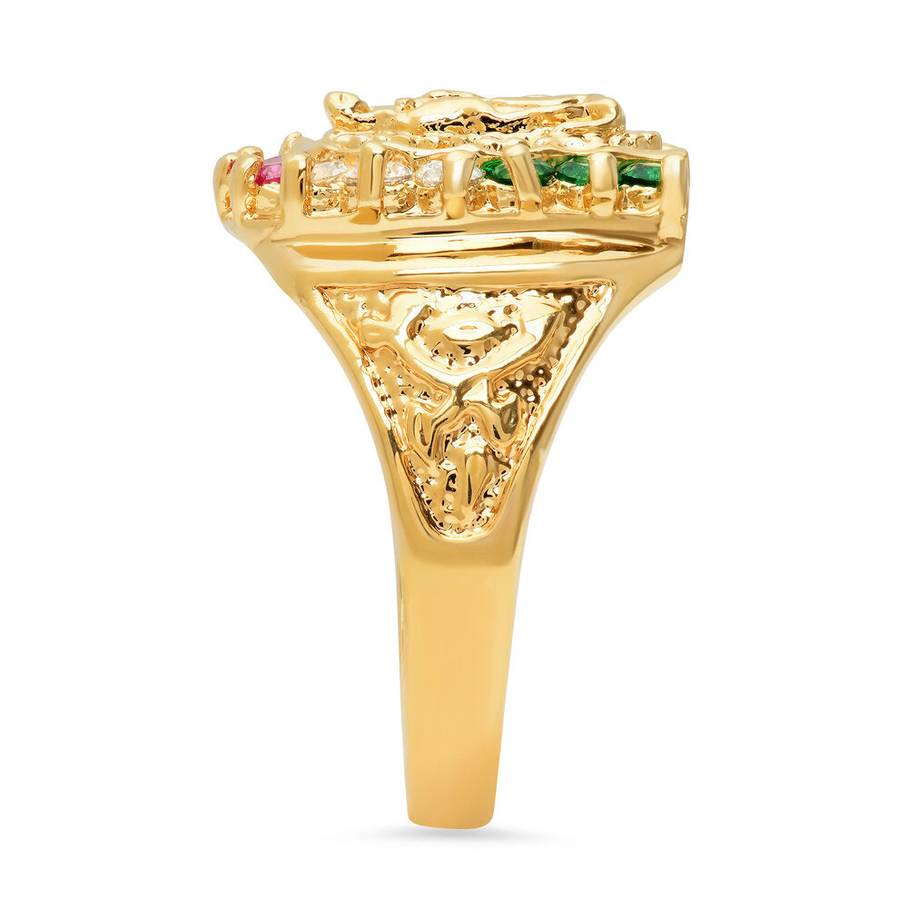 Yellow Gold Plated Our Lady of Guadalupe Horseshoe Ring (Size 9-12)