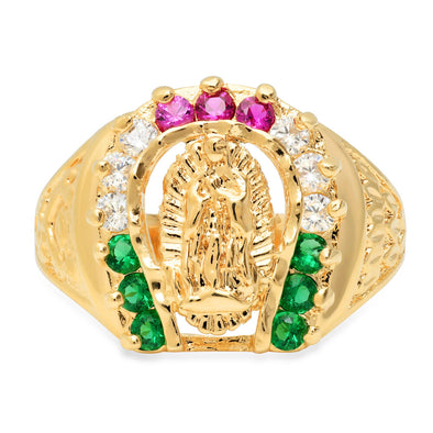 Yellow Gold Plated Our Lady of Guadalupe Horseshoe Ring (Size 9-12)