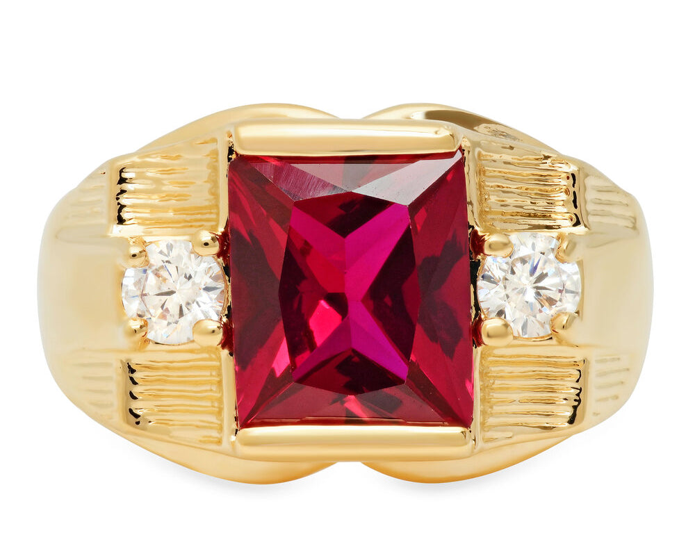Yellow Gold Plated and Cubic Zirconia Gents Ring (Size 9-13)