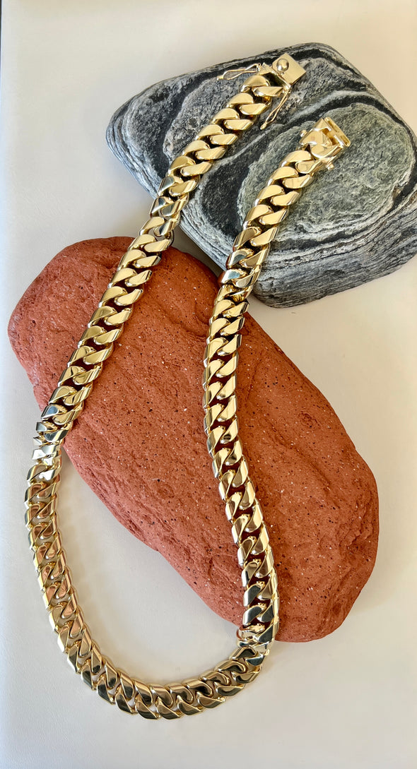 14K Gold 15 mm Handmade Cuban Link Chain Necklace