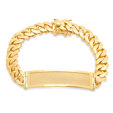 14K Yellow Gold 15 mm Cuban Link Beveled ID Bracelet (8-9.5 Inch)