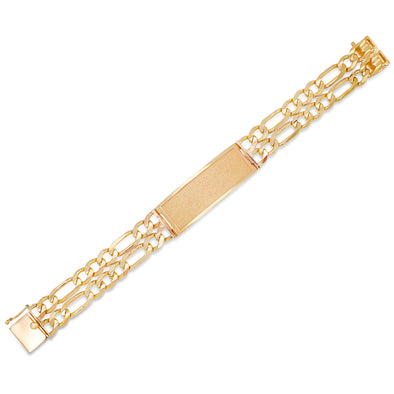 14K Yellow Gold 8 mm Double Strand Figaro Link Beveled ID Bracelet