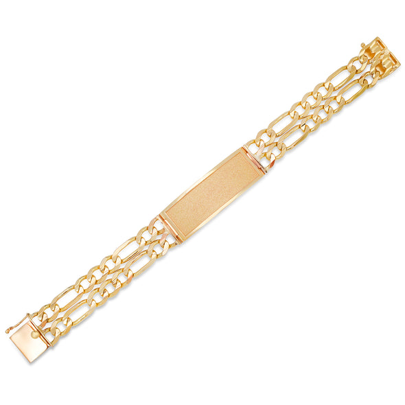 14 Yellow Gold 8 mm Double Strand Figaro Link Beveled ID Bracelet