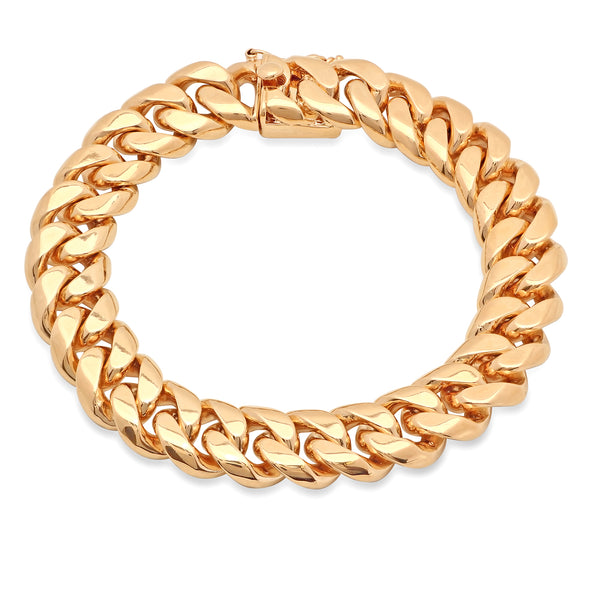 14K Yellow Gold 13mm Handmade Cuban Link Bracelet (8-9 Inch)